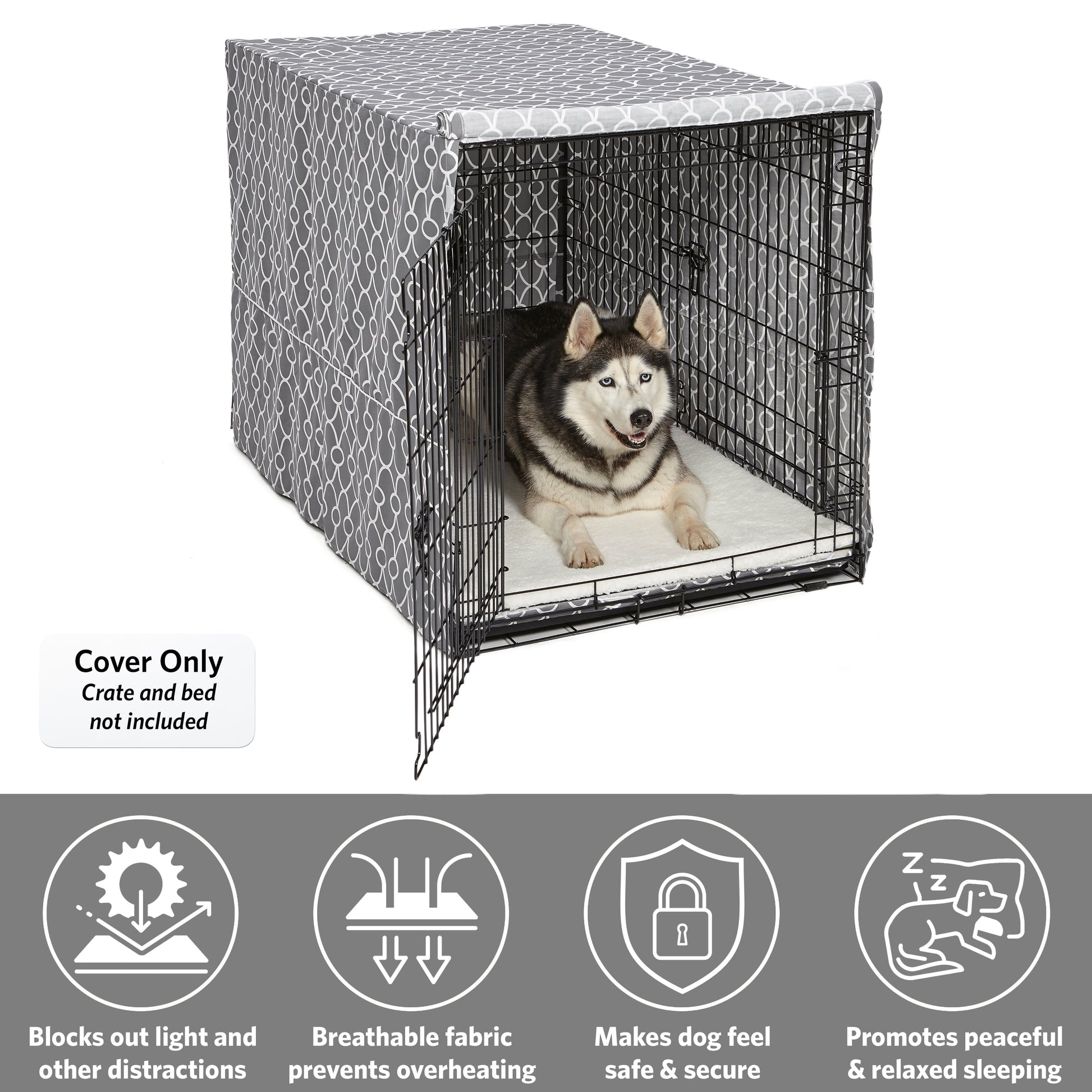 Dog Crate Cover, Gray Geometric Pattern, 48"