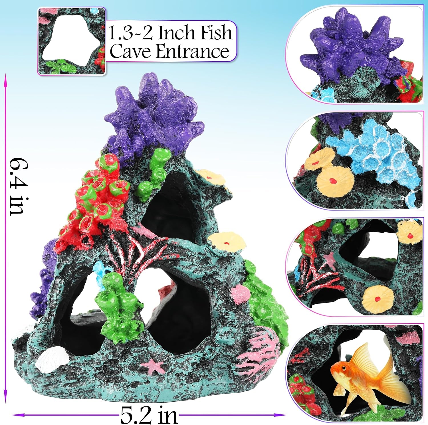 Fish Tank Decorations, 7 Pieces Aquarium Plants Set with Coral Reef Decoration Mountain Cave Ornament for Betta, Goldfish, Shrimp to Breed, Play and Rest (Purple)