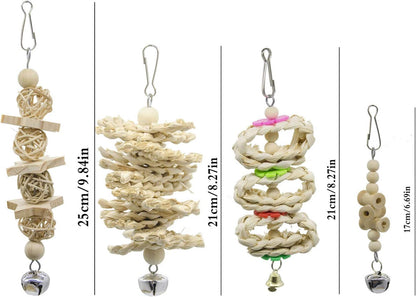 7 Packs Bird Parrot Swing Chewing Toys-Hanging Bell Bird Cage Playing Toys | Hanging Rope and Clip Design, Suitable for Small Parakeets, Cockatiels, Conures, Finches,Budgie,Macaws, Parrots, Love Birds