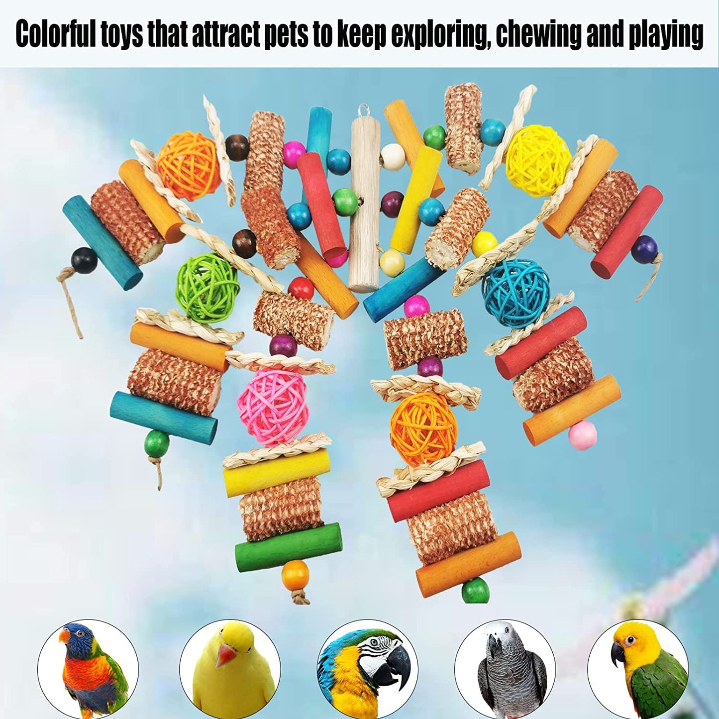 Natural Corn Cob Parrot Chewing Toy, Hanging as Foraging Toy | Suitable for Small and Medium-Sized Macaws, African Gray, Cockatoos, Parrots, Sun Cones, Amazon Parrots