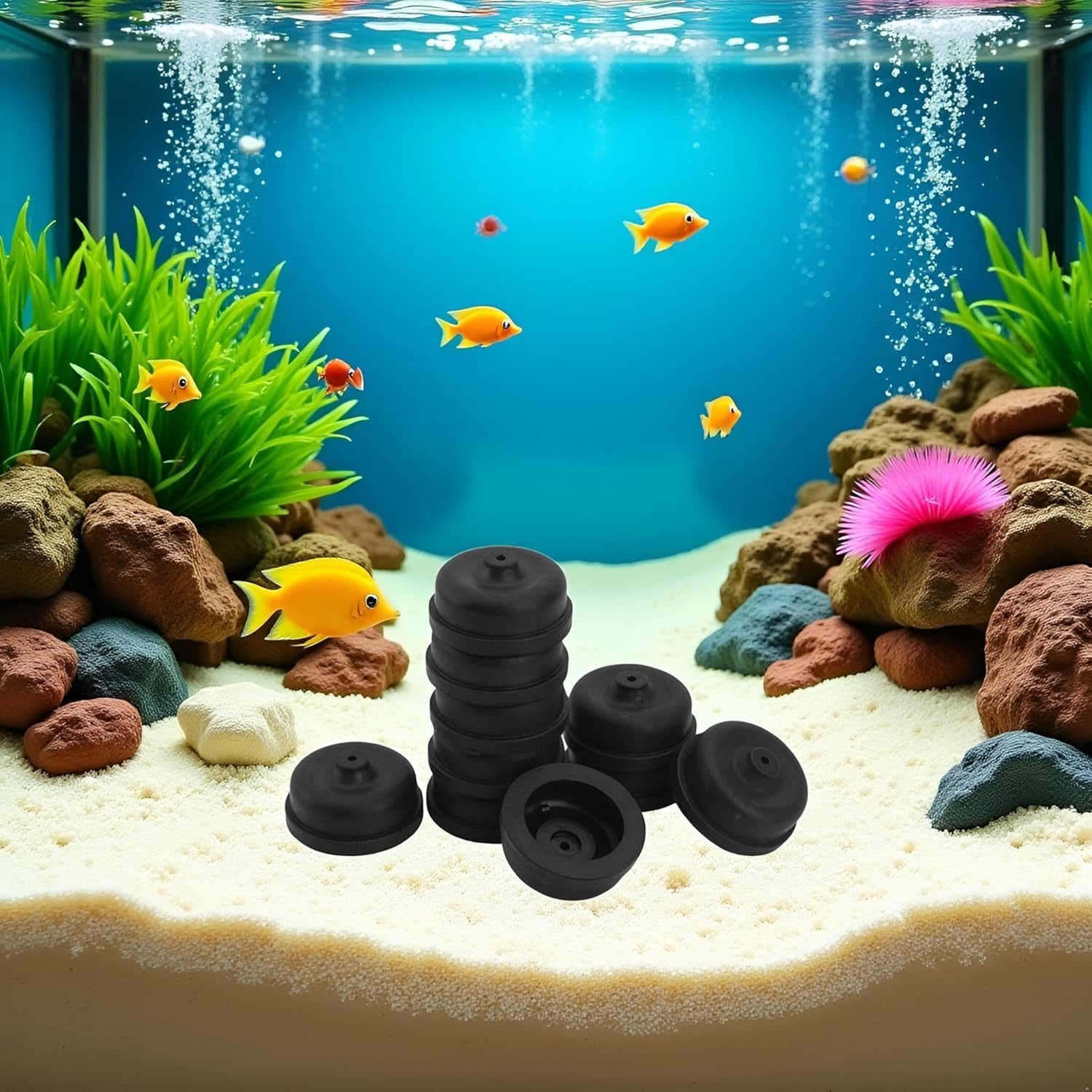10 Pcs Black Aquarium Air Pump Diaphragm, Aquarium Diaphragm Air Pump Accessories EPDM Rubber Oxygen Pump Replacement Parts for Aquarium Fishing Oxygen Pump,Aquarium Pumps and Filters