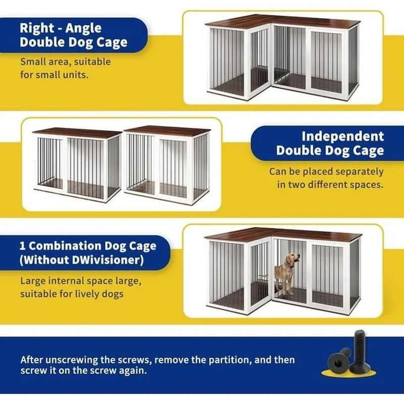 Large Dog Crate Furniture for 2 Dogs, 80.7" Large Dog Kennel Furniture with Dividers and Double Doors, All Steel Frame Double Dog Crate