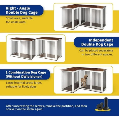 Large Dog Crate Furniture for 2 Dogs, 80.7" Large Dog Kennel Furniture with Dividers and Double Doors, All Steel Frame Double Dog Crate