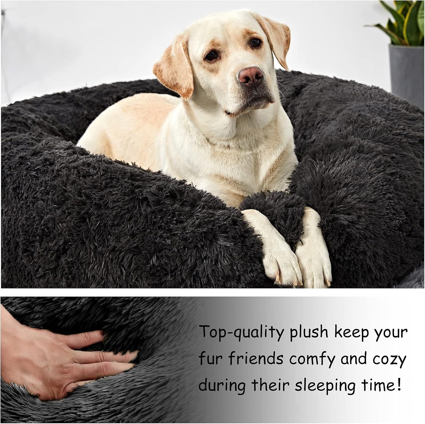 Washable Dog round Bed - Large Donut Dog Bed, Comfy Calming Cuddler