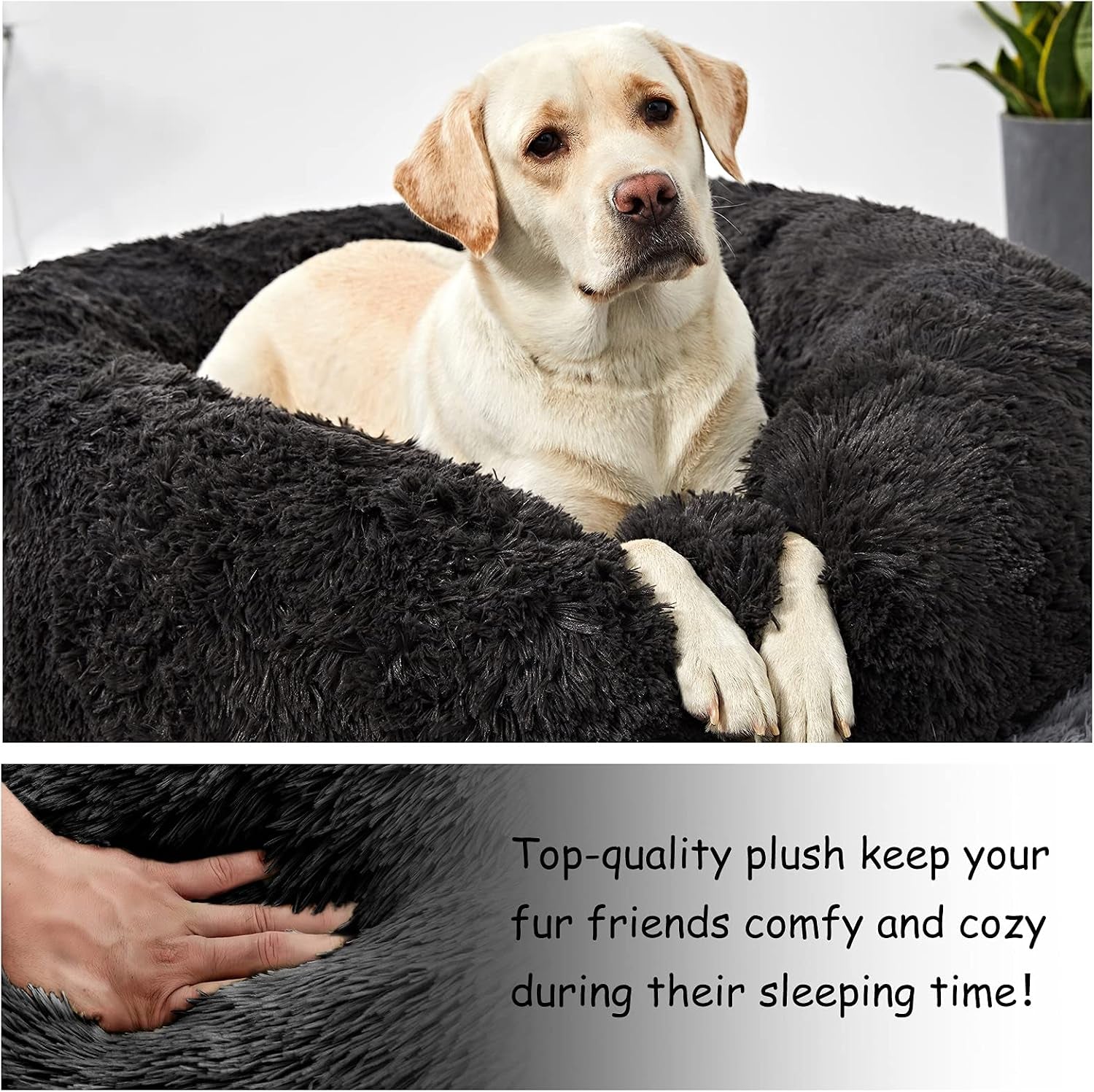 Washable Dog round Bed - Large Donut Dog Bed, Comfy Calming Cuddler