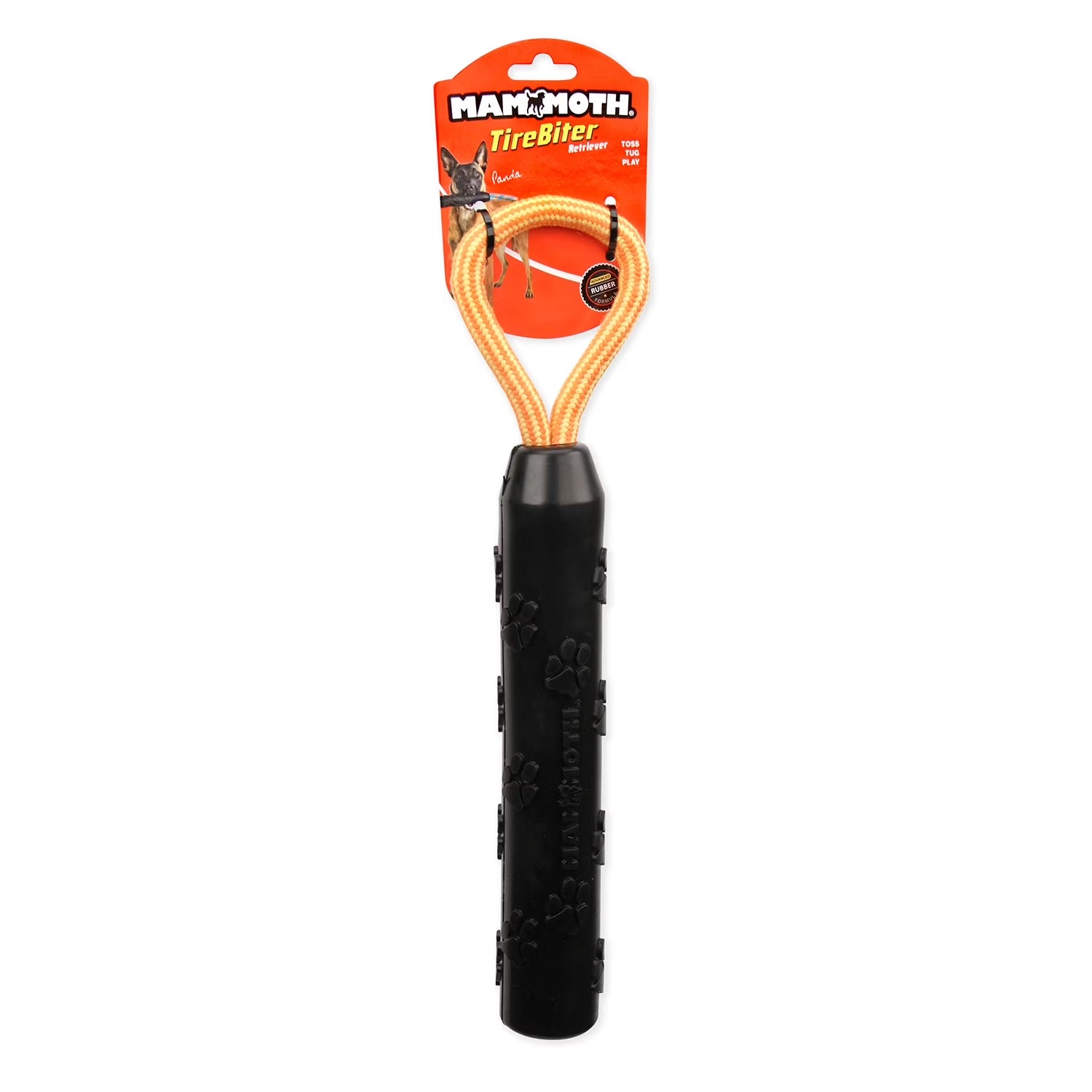 Tirebiter Advanced Retriever Rubber Dog Toy W/Cottonblend Assorted Color Loop Rope Handle, 11"