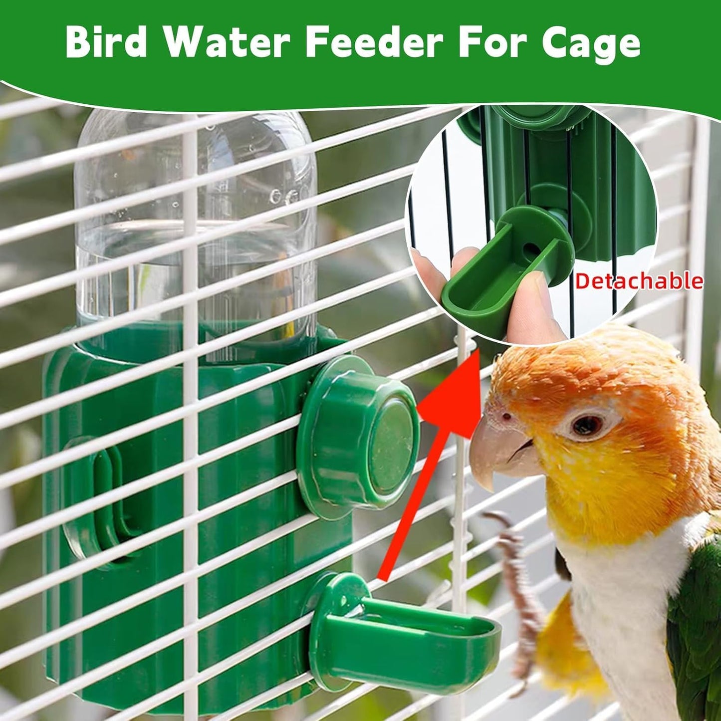 3Pcs No Mess Bird Water Dispenser Bird Cage Feeder Accessories for Parakeet | Plastic,Automatic,Installation,Washable,Detachable,With Bird Food Feeder Perch Stand,For Lovebirds Cockatiel Budgie