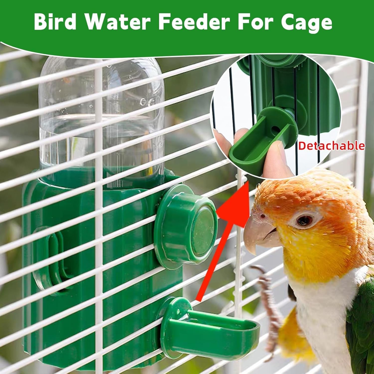 3Pcs No Mess Bird Water Dispenser Bird Cage Feeder Accessories for Parakeet | Plastic,Automatic,Installation,Washable,Detachable,With Bird Food Feeder Perch Stand,For Lovebirds Cockatiel Budgie