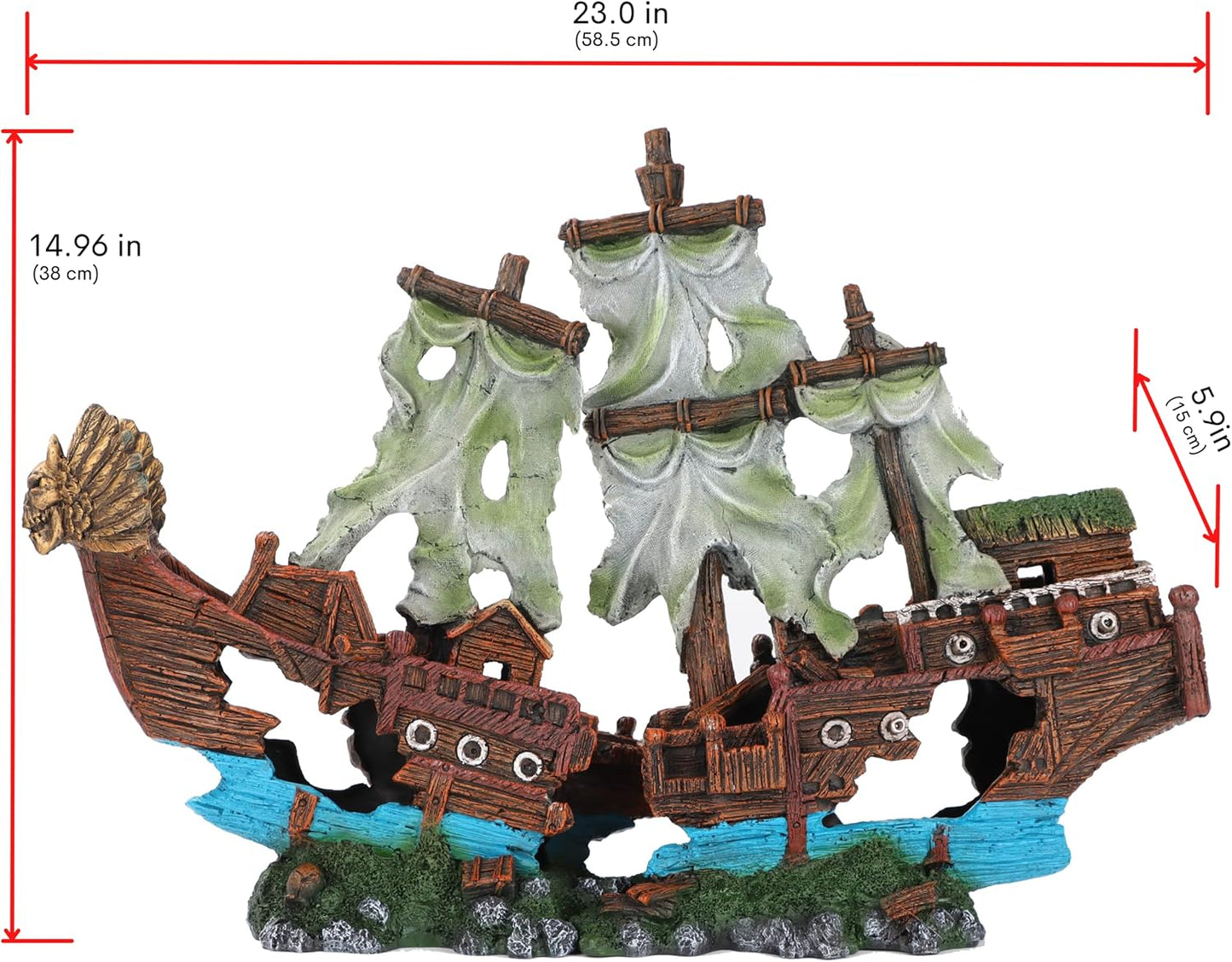 XXL Shipwreck Aquarium Large Decorations Ornament W/Sail (2 Pieces) 20 Gallons High and Larger Fish Tank, Sunken Ship Decoration Ornaments, Pirate Boat, Resin, Freshwater Saltwater Decor