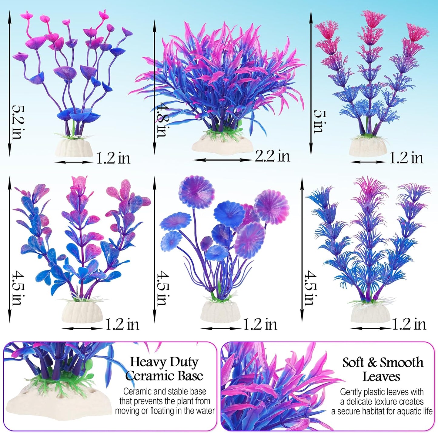 Fish Tank Decorations, 7 Pieces Aquarium Plants Set with Coral Reef Decoration Mountain Cave Ornament for Betta, Goldfish, Shrimp to Breed, Play and Rest (Purple)