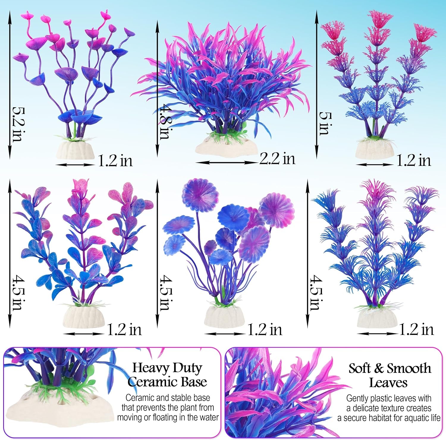 Fish Tank Decorations, 7 Pieces Aquarium Plants Set with Coral Reef Decoration Mountain Cave Ornament for Betta, Goldfish, Shrimp to Breed, Play and Rest (Purple)