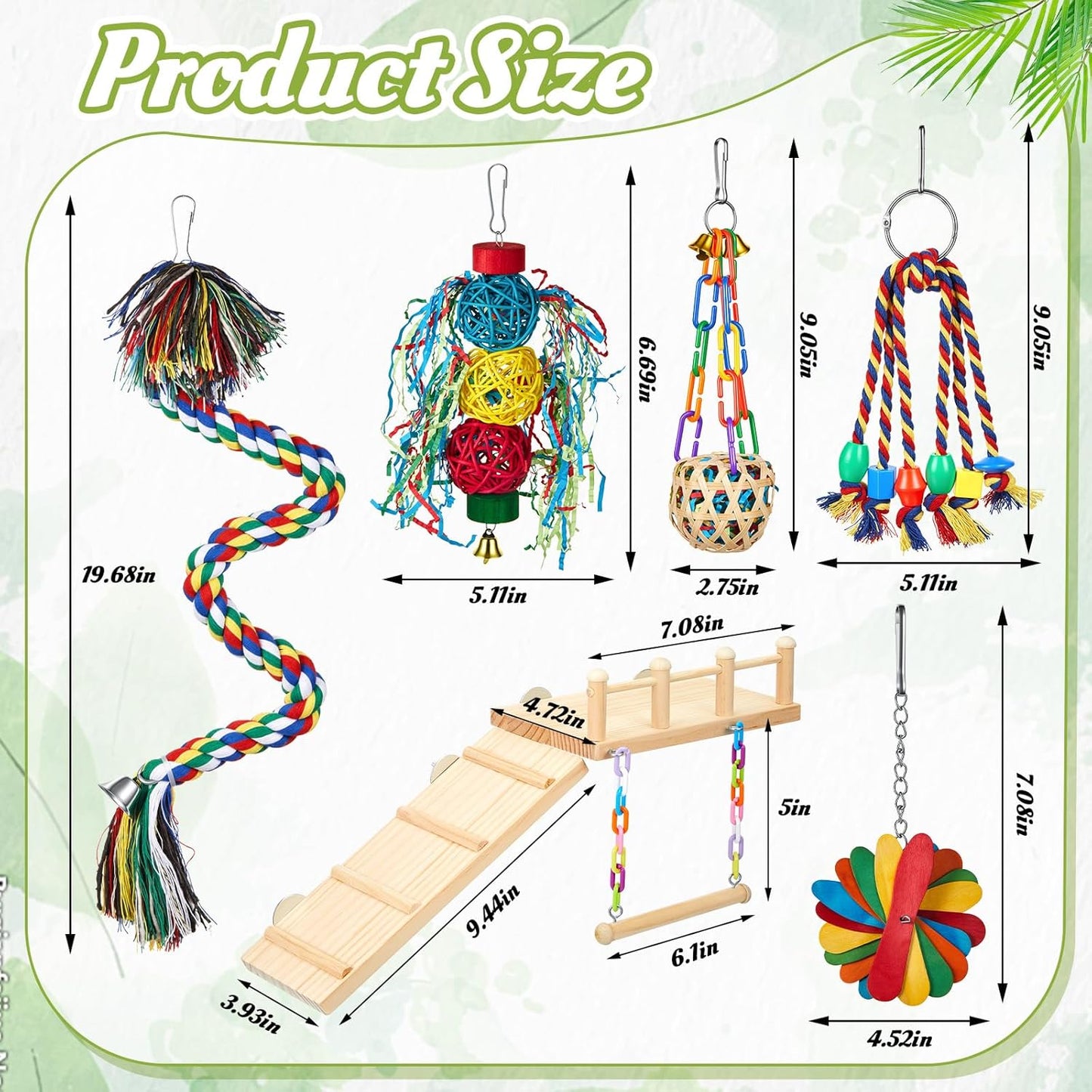 6 Pcs Parakeet Cockatiel Bird Toys,Interactive Style | Parrot Swing Chewing Hanging Toys, Colorful Parrots Cage Accessories, Chew & Climb Play Set, for Lovebirds, Finches, Budgies