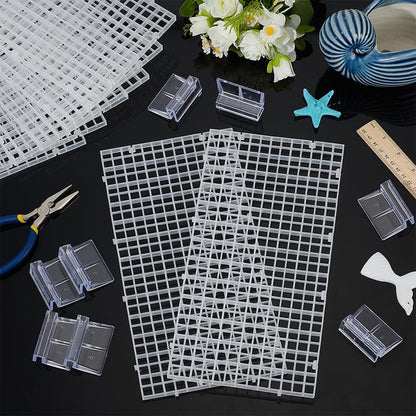 8 Pcs Clear Aquarium Lid Hood, 5.9X11.7X0.3 Inch Rectangular Fish Tank Top Cover, Plastic Grid Isolation Board with 8 Pcs Aquarium Plastic Cover Board Clips