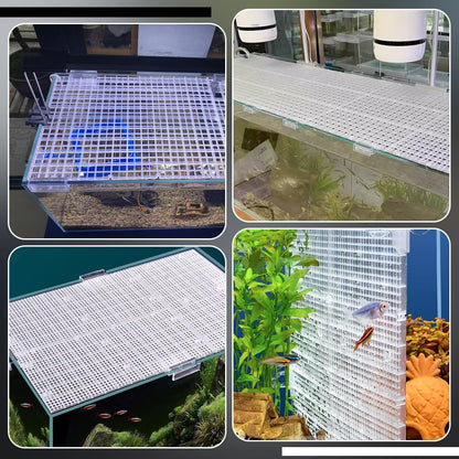 8 Pcs Clear Aquarium Lid Hood, 5.9X11.7X0.3 Inch Rectangular Fish Tank Top Cover, Plastic Grid Isolation Board with 8 Pcs Aquarium Plastic Cover Board Clips