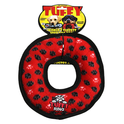 Tuffy Ultimate Ring Red Paw Durable Plush Squeaky Dog Toy