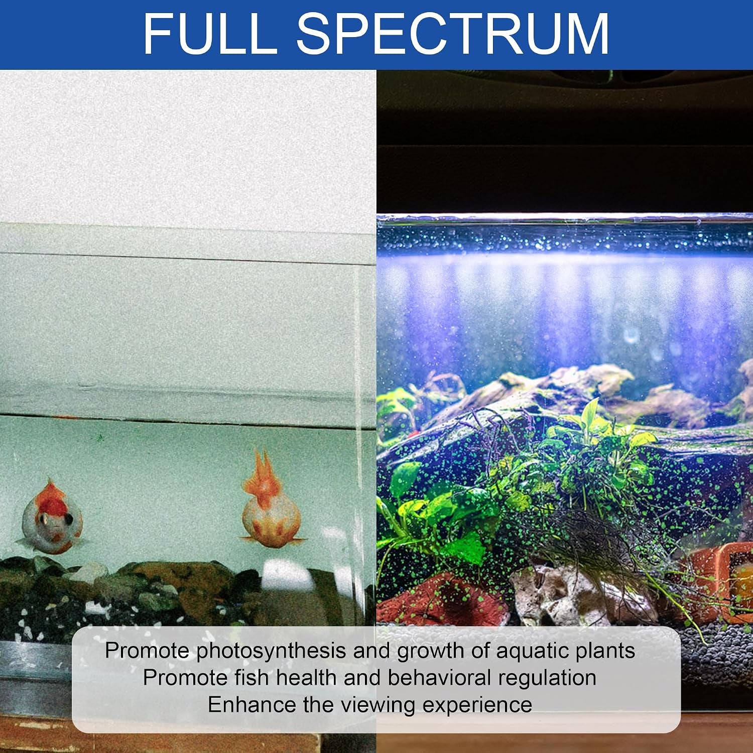 Led Aquarium Light, Full Spectrum Fish Tank Lights, 40 Gallon Freshwater Fishtank Hood Lighting for Grow Fish, Plants, Adjustable from 30 to 36 Inch