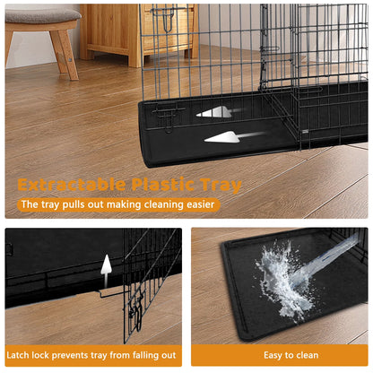 36 Inch Dog Crate, Dog Crates and Kennels Foldable Large Dog Crate for Large Dogs with Handle Double-Door Outdoor Metal Wire Dog Cage with Plastic Tray for Medium Dogs, Black