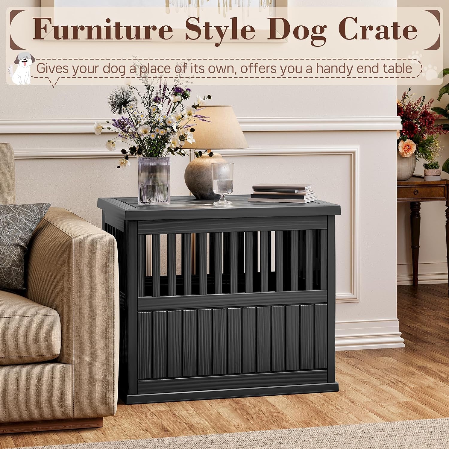 Dog Crate Furniture,Dog Kennel Indoor for Small Dogs,30"X21"X 25" | Heavy Duty Dog Crate Furniture, End Table & TV Stand, Secure Lock, Easy Assembly, Fits Small Dogs, Black