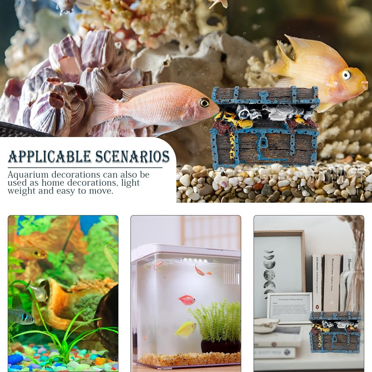 Aquarium Decorations Resin Treasure Box Ornaments Simulation Treasure Chest Aquarium Landscape Decoration for Fish Tank