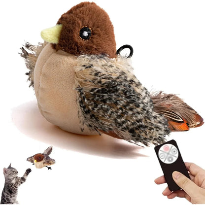 Interactive Chirping Bird Cat Toy，Automatic Chirping Flying Bird Cat Toy,Flapping Bird Cat Toy with Feather Tail,Chirping Bird Cat Toy Flapping Wings with Melody Chaser