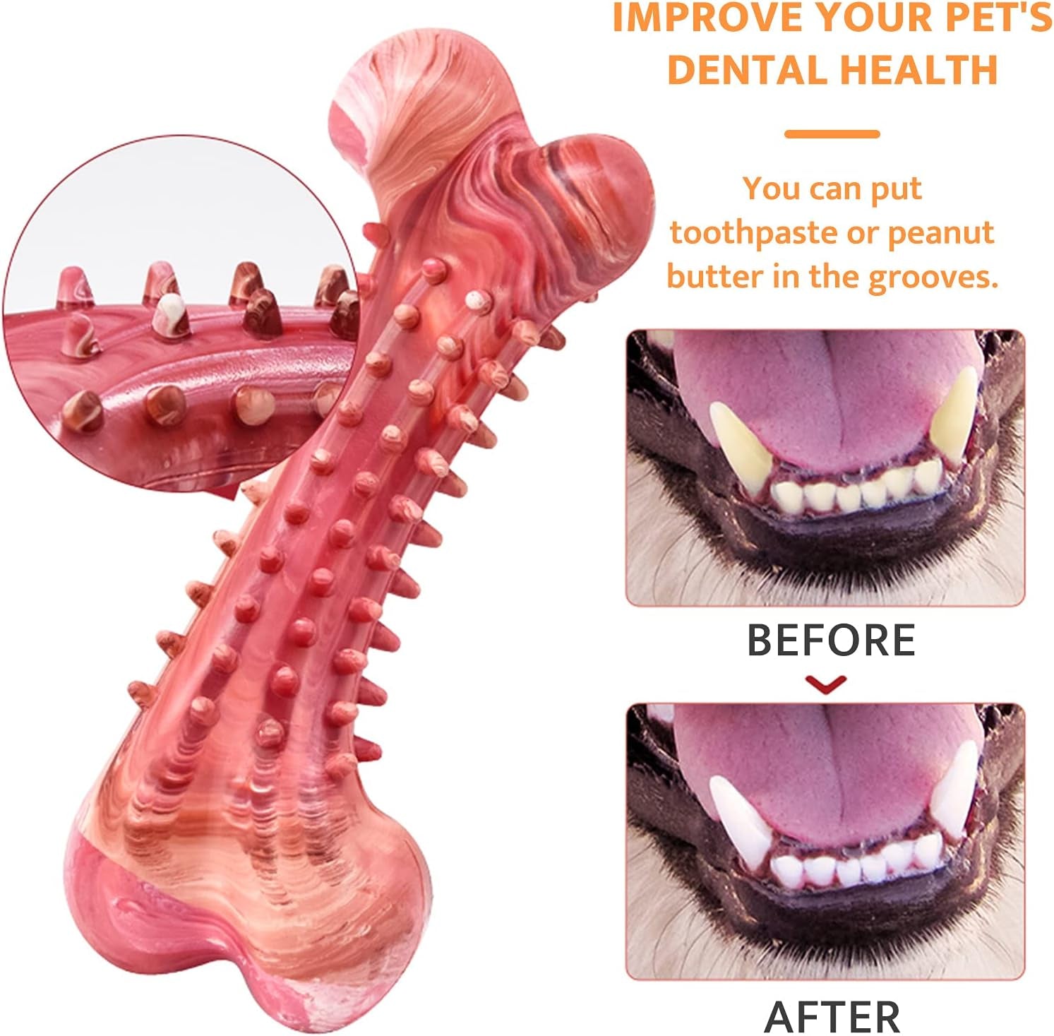 Dog Chew Toys for Aggressive Chewers, Tough Durable Non-Toxic Natural Rubber Dog Bone Toy for Medium Large Dogs, Interactive Dog Toys Teeth Cleaning Puppy Teething Toy, Beef Flavour