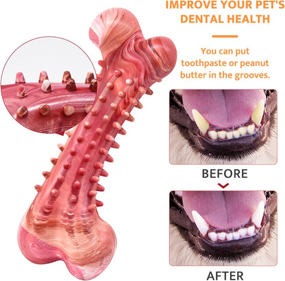 Dog Chew Toys for Aggressive Chewers, Tough Durable Non-Toxic Natural Rubber Dog Bone Toy for Medium Large Dogs, Interactive Dog Toys Teeth Cleaning Puppy Teething Toy, Beef Flavour