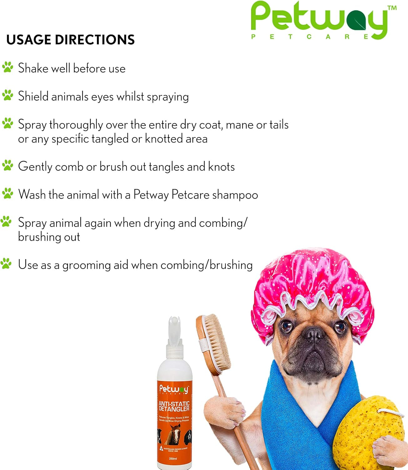 Petcare Dog Anti-Static Detangler Spray –Dematting Spray for Dogs, Cats and Horses, Pet Detangling Anti-Static Spray, Free of Phosphates, Parabens & Enzymes – Tangle Remover - 8.45 Oz