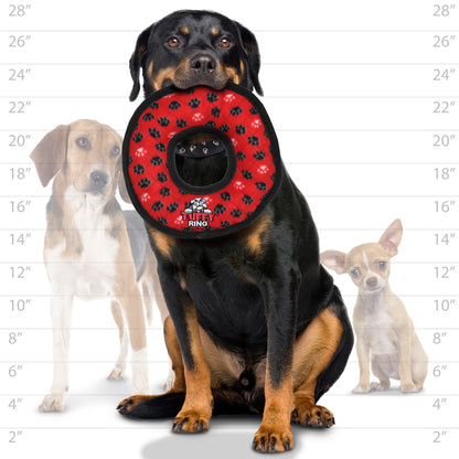 Tuffy Ultimate Ring Red Paw Durable Plush Squeaky Dog Toy