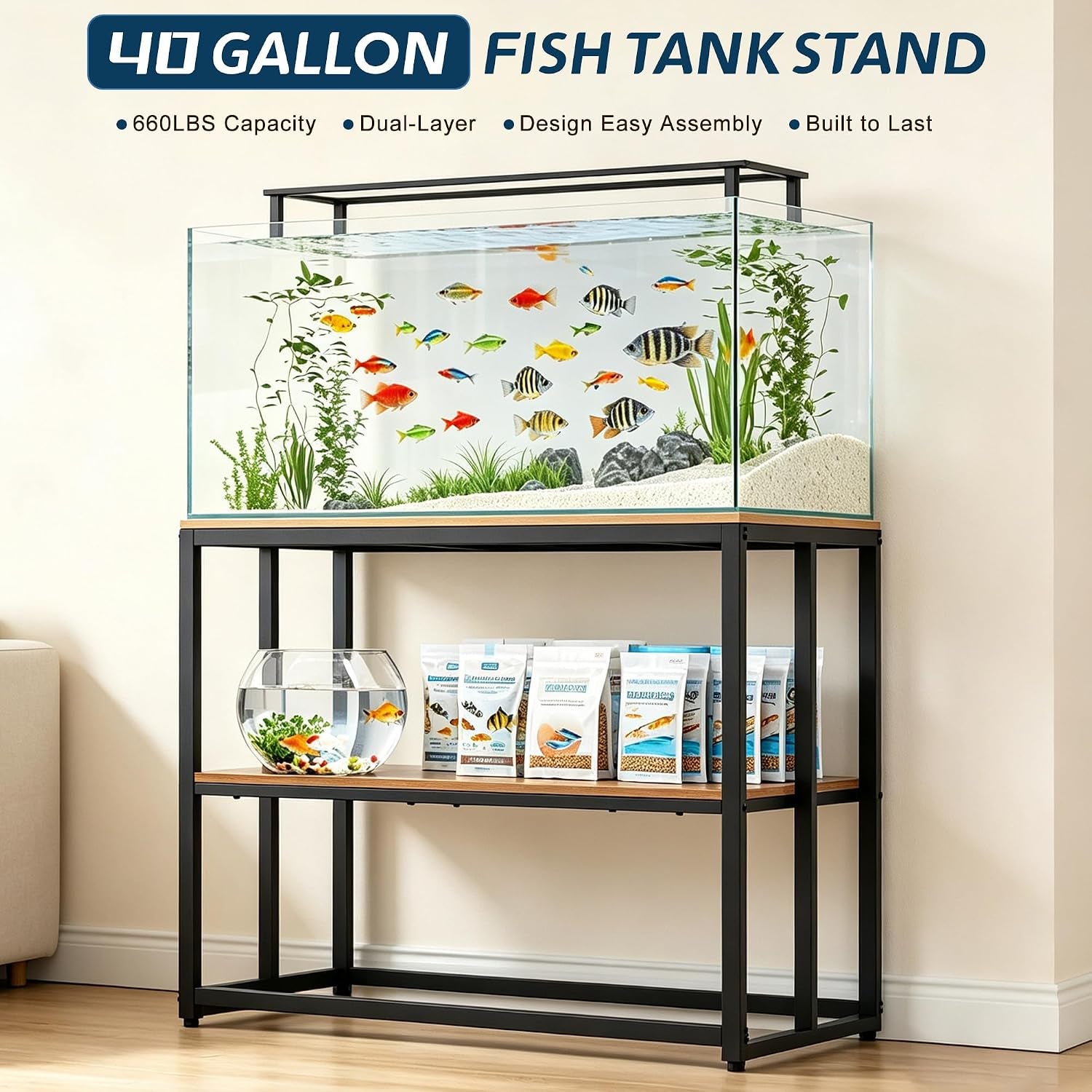 40 Gallon Fish Tank Stand for Aquarium Stand Metal Fish Tank Stand,Brown | Powder Metal Fish Tank Stand 36.6"X18.5"X30"Dual-Layer Design Terrarium Stand Ideal for Home and Office & Small Pet Shop