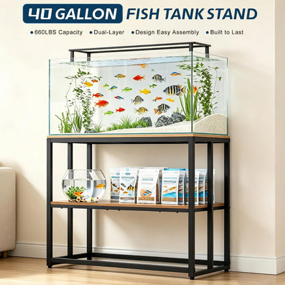 40 Gallon Fish Tank Stand for Aquarium Stand Metal Fish Tank Stand,Brown | Powder Metal Fish Tank Stand 36.6"X18.5"X30"Dual-Layer Design Terrarium Stand Ideal for Home and Office & Small Pet Shop