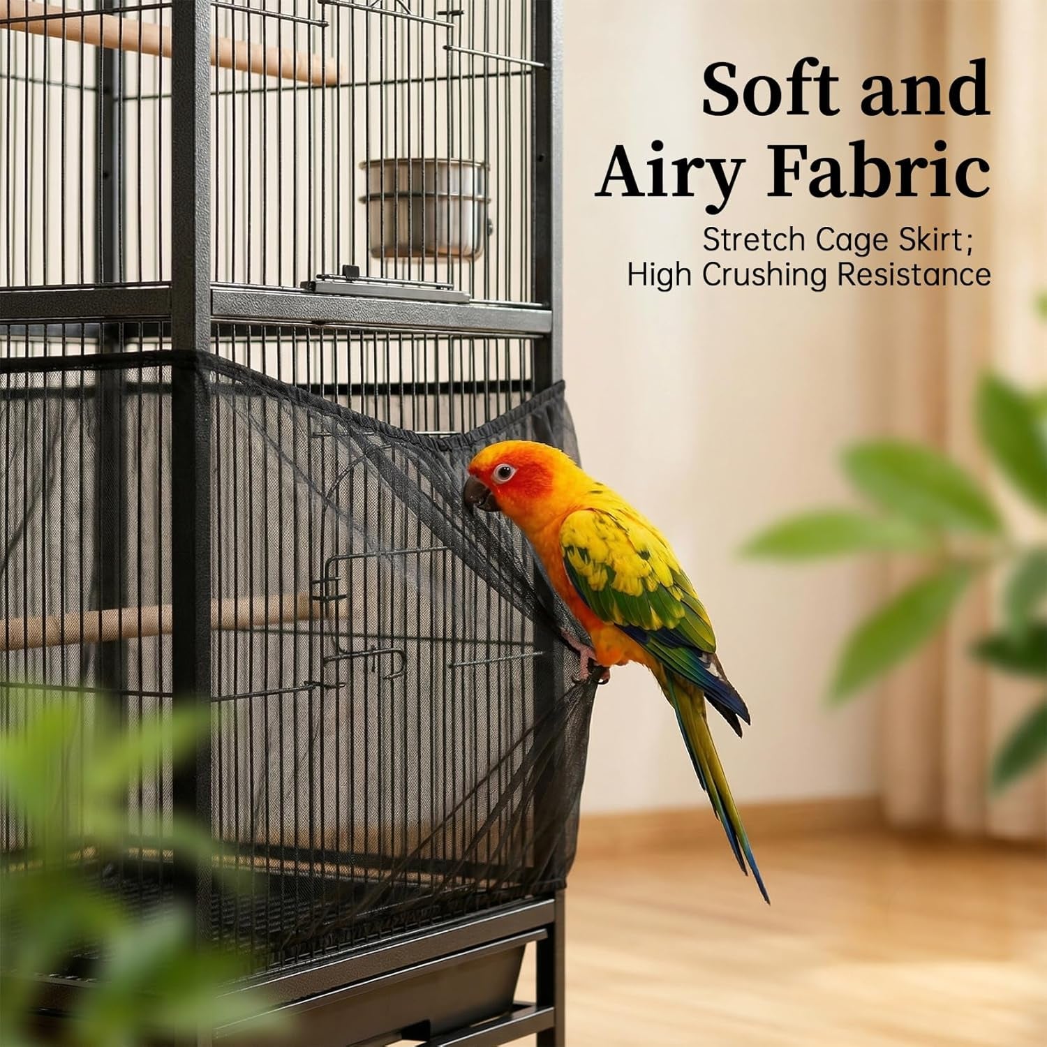 2 Pack Bird Cage Seed Catcher - Adjustable Bird Cage Skirt Cover with Breathable Mesh Netting, Universal Seed Catcher Net Cover Fit for Parrot Cage, Parakeet Cage, Large and Small Bird Cages | Black & White, Fits 55-100 in Circumference, 16 in High, Breathable Seed Guard for Parrot, Parakeet and Cockatiel Cages
