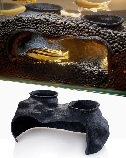 Dual-Entrance Rock-Texture Cave – Fish Tank Decor & Aquarium Cave with 2 Tunnels, Pleco Cave 6×3.4×2.3In