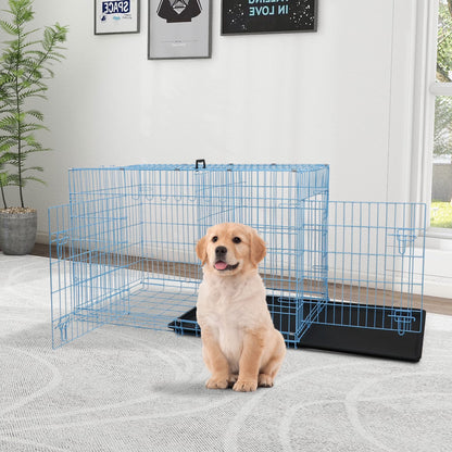 30 Inch Dog Crates, Dog Crates and Kennels Folding Mental Wire Crates Dog Kennels Outdoor and Indoor Pet Dog Cage Crate with Double-Door,Divider Panel, Removable Tray and Handle, Blue
