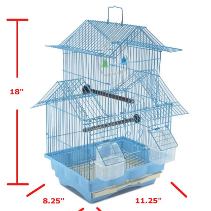 Blue 18-Inch Medium Parakeet Wire Bird Cage for 1 or 2 Birds Perfect Bird Travel Cage and Hanging Bird House