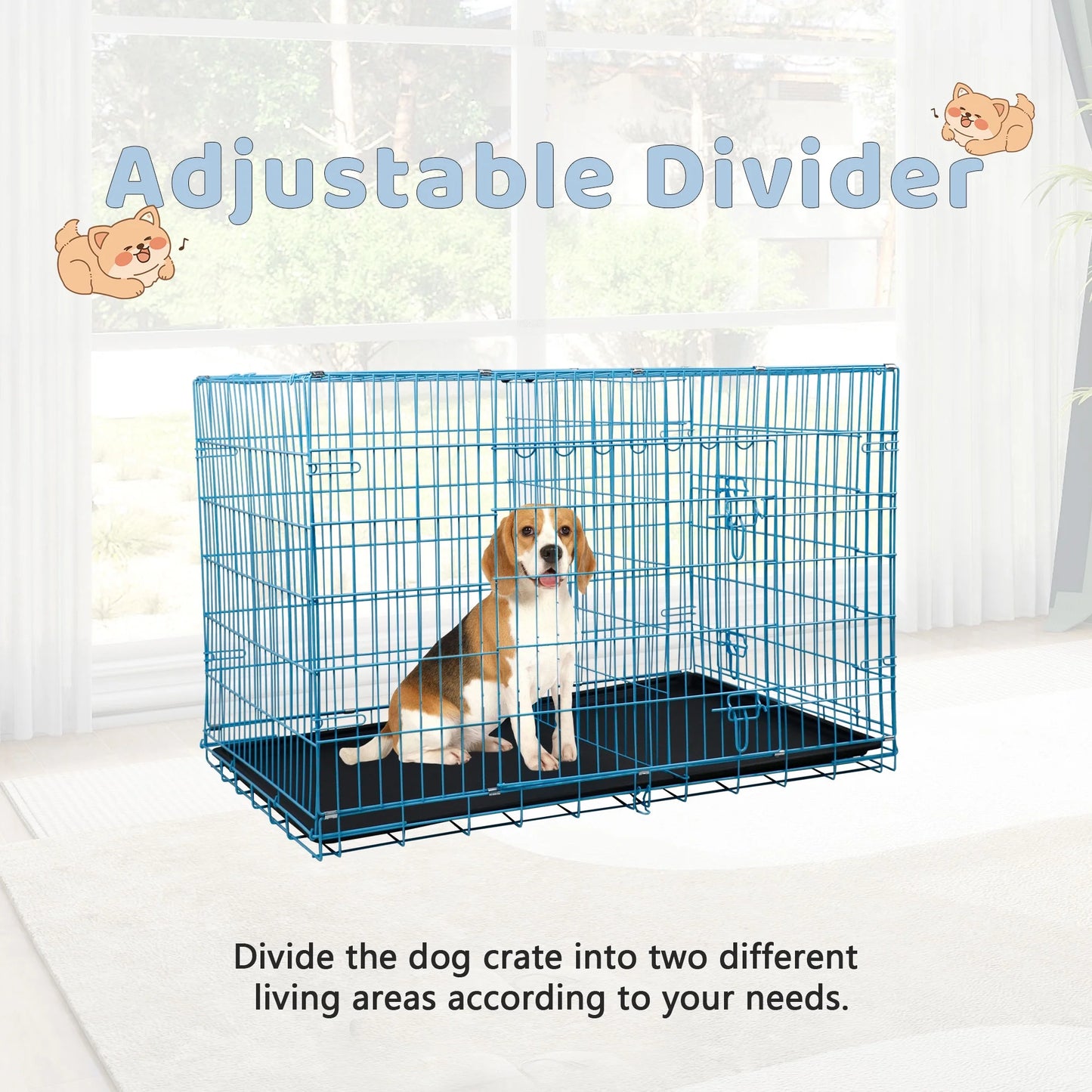 30 Inch Dog Crates, Dog Crates and Kennels Folding Mental Wire Crates Dog Kennels Outdoor and Indoor Pet Dog Cage Crate with Double-Door,Divider Panel, Removable Tray and Handle, Blue