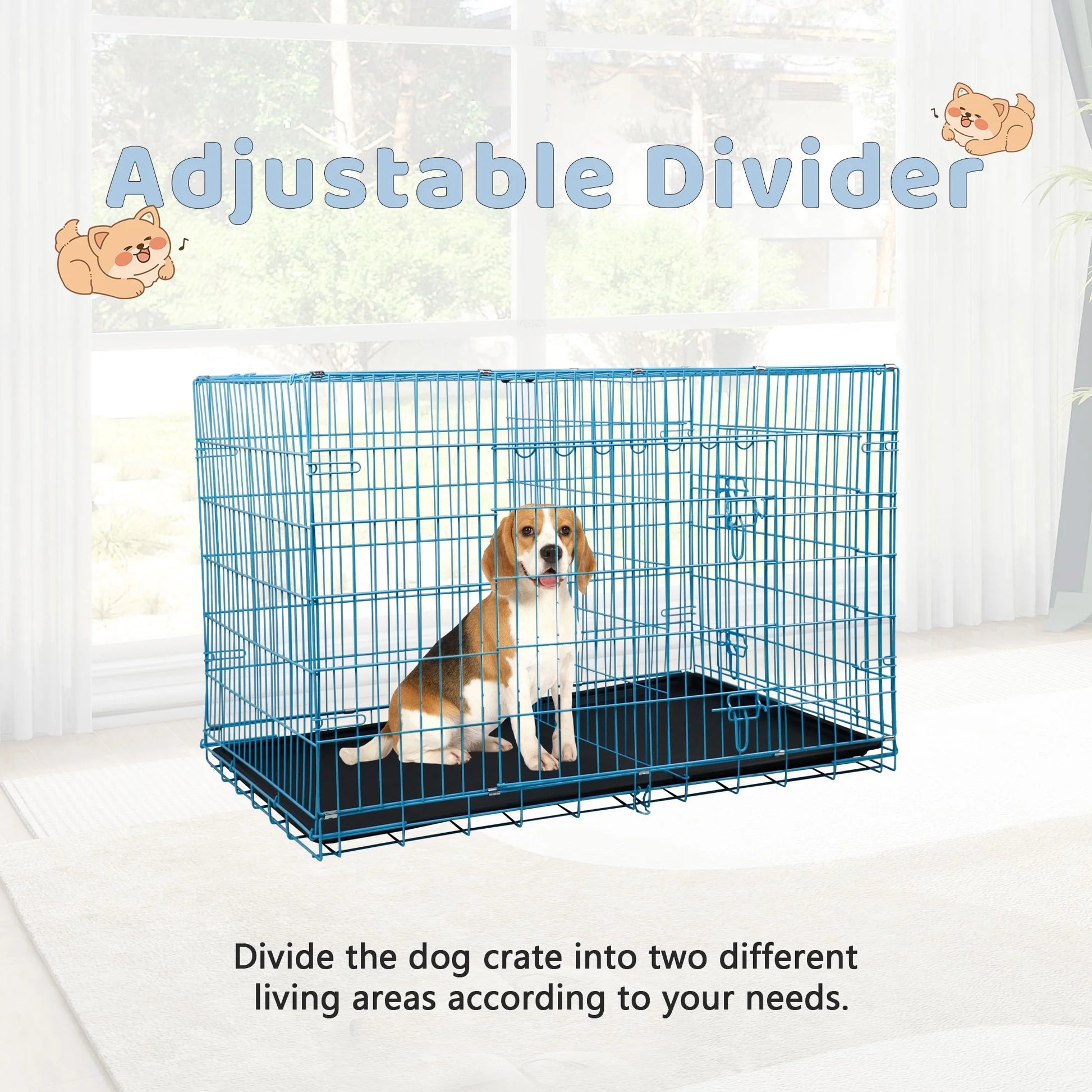 30 Inch Dog Crates, Dog Crates and Kennels Folding Mental Wire Crates Dog Kennels Outdoor and Indoor Pet Dog Cage Crate with Double-Door,Divider Panel, Removable Tray and Handle, Blue