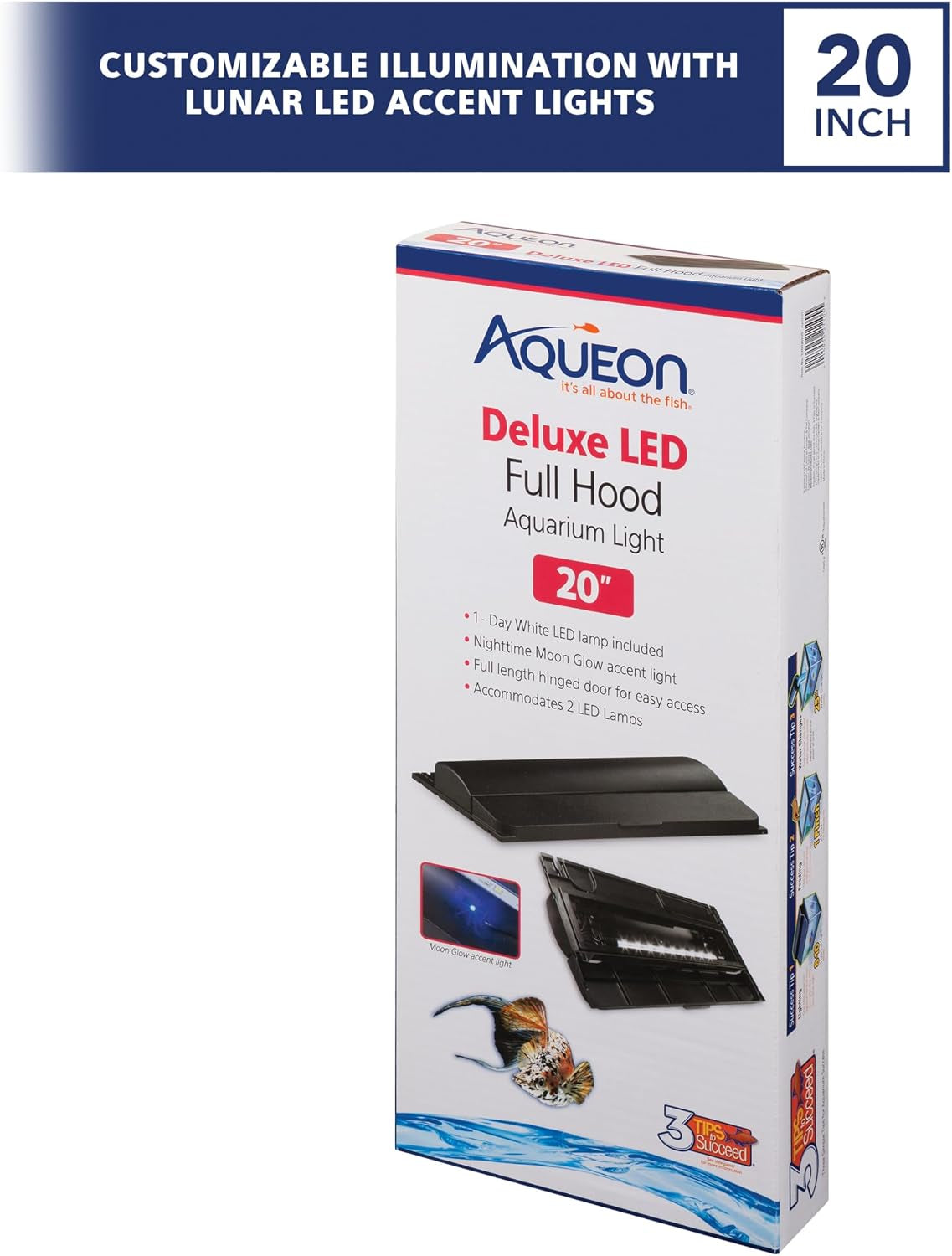 LED Deluxe Fish Tank Aquarium Full Hood with LED Light, Black, 20 Inch