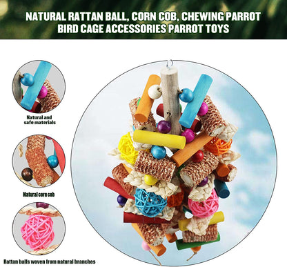 Natural Corn Cob Parrot Chewing Toy, Hanging as Foraging Toy | Suitable for Small and Medium-Sized Macaws, African Gray, Cockatoos, Parrots, Sun Cones, Amazon Parrots