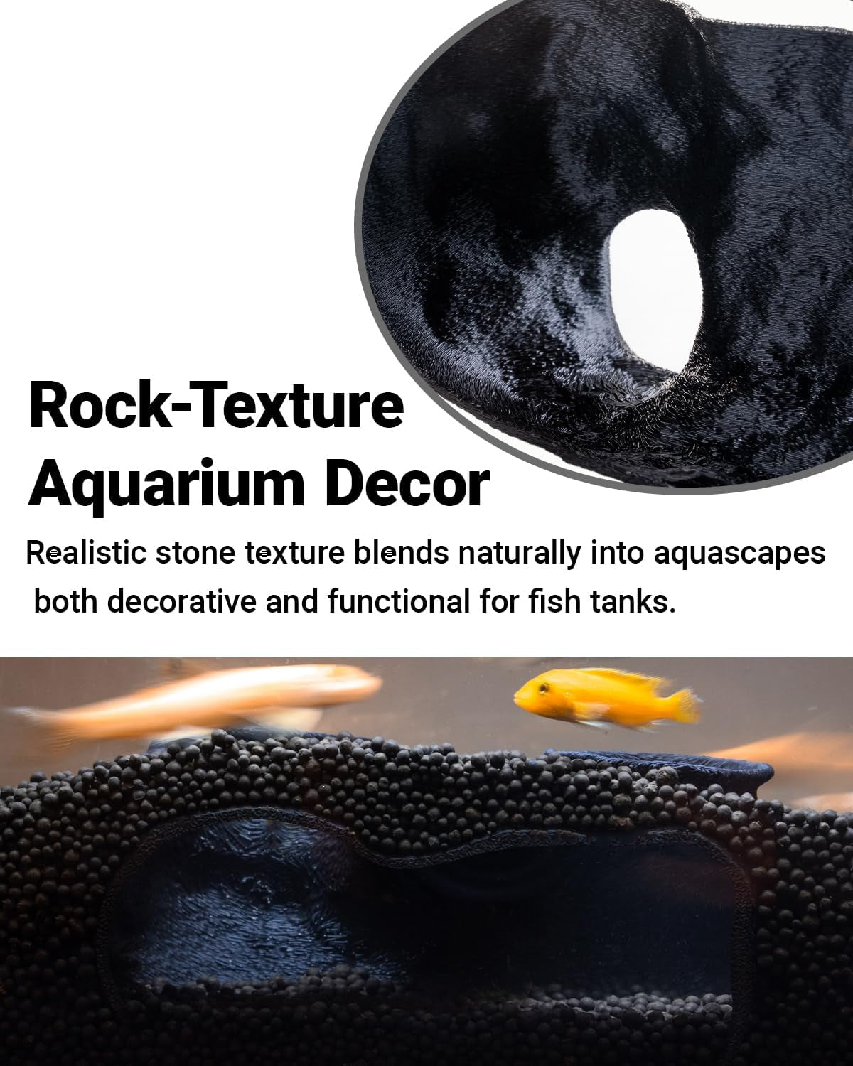 Dual-Entrance Rock-Texture Cave – Fish Tank Decor & Aquarium Cave with 2 Tunnels, Pleco Cave 6×3.4×2.3In