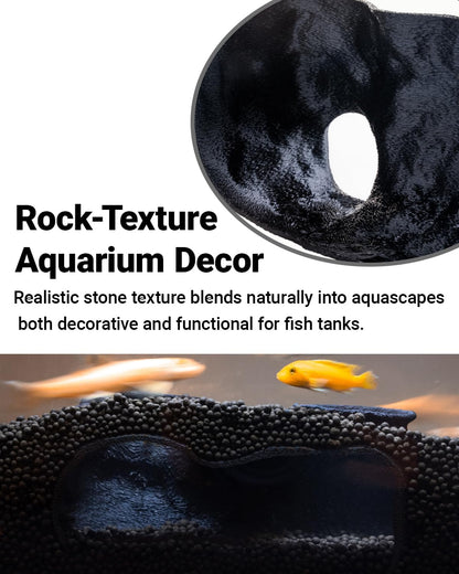 Dual-Entrance Rock-Texture Cave – Fish Tank Decor & Aquarium Cave with 2 Tunnels, Pleco Cave 6×3.4×2.3In