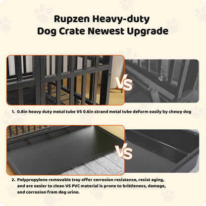 54 Inch Heavy Duty Indestructible Dog Crate Steel Escape Proof Dog Cage Kennel for Medium Large Dogs Indoor Double Door High Anxiety Dog Crate with Wheels, Lock& Removable Tray, Black