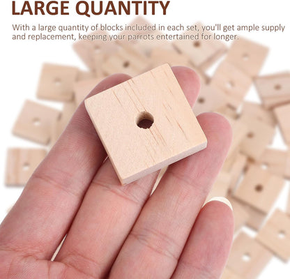 Parrot Toys: 100PCS Wooden Chewing Blocks, Thick Natural Wood for Bird Chew Training, DIY Cage Toys for Parakeet Budgie Conure Macaw Cockatoo