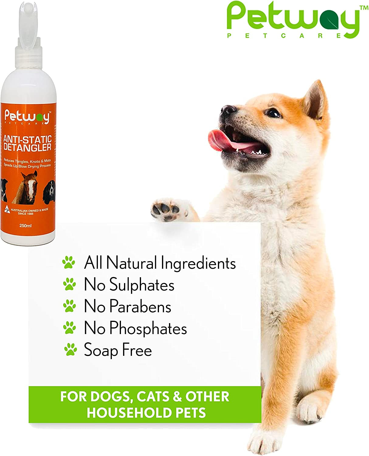 Petcare Dog Anti-Static Detangler Spray –Dematting Spray for Dogs, Cats and Horses, Pet Detangling Anti-Static Spray, Free of Phosphates, Parabens & Enzymes – Tangle Remover - 8.45 Oz