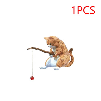 1-5PCS Fishing Cat Aquariums Decorations Fishtanks Hangable Decors Landscape Aquaticpet Fishtank Ornament Desktop Accessories