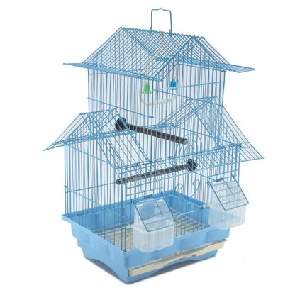 Blue 18-Inch Medium Parakeet Wire Bird Cage for 1 or 2 Birds Perfect Bird Travel Cage and Hanging Bird House