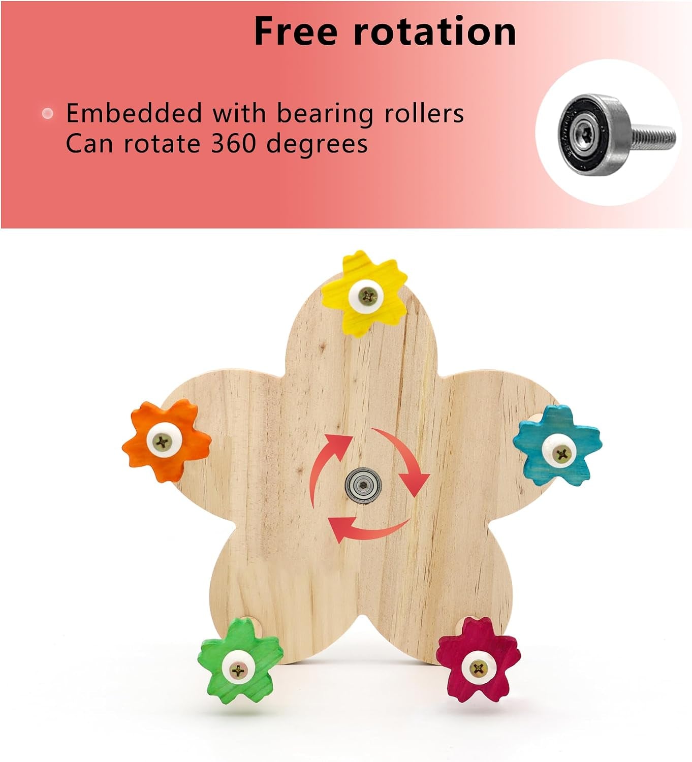 Bird Rotating Perch Toy, Wooden Ferris Wheel Parrot Toy | 5 Perches, Durable, for Parakeet, Cockatiel, Budgerigar, Conures, Lovebirds, Bird Cage Accessories