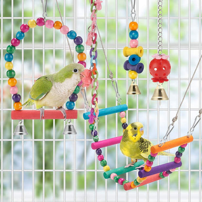 Bird Parakeet Toys - Swing Hanging Standing Chewing Hammock Climbing Ladder Bird Cage Colorful Toys Suitable for Budgerigar, Parakeet, Conure, Cockatiel, Mynah, Love Birds, Finches
