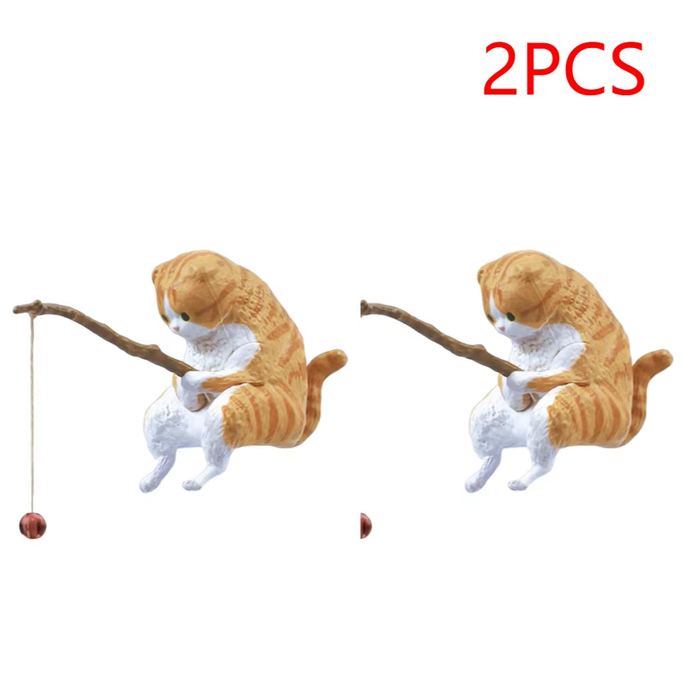 1-5PCS Fishing Cat Aquariums Decorations Fishtanks Hangable Decors Landscape Aquaticpet Fishtank Ornament Desktop Accessories