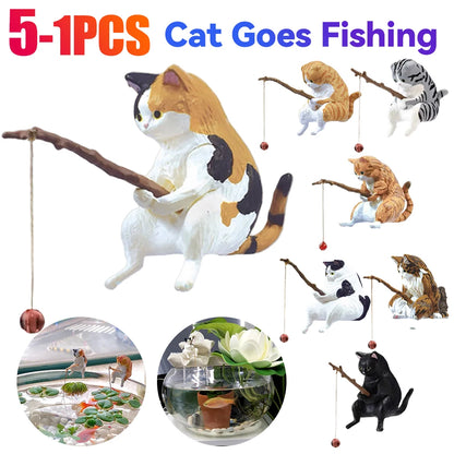 1-5PCS Fishing Cat Aquariums Decorations Fishtanks Hangable Decors Landscape Aquaticpet Fishtank Ornament Desktop Accessories