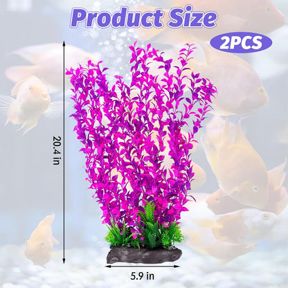 Aquarium Plastic Plants Aquarium Decor Artificial Fish Tank Plants,Tall Fish Tank Decorations, Extra Large Aquarium Plant 20.4-Inch Tall,2Pcs